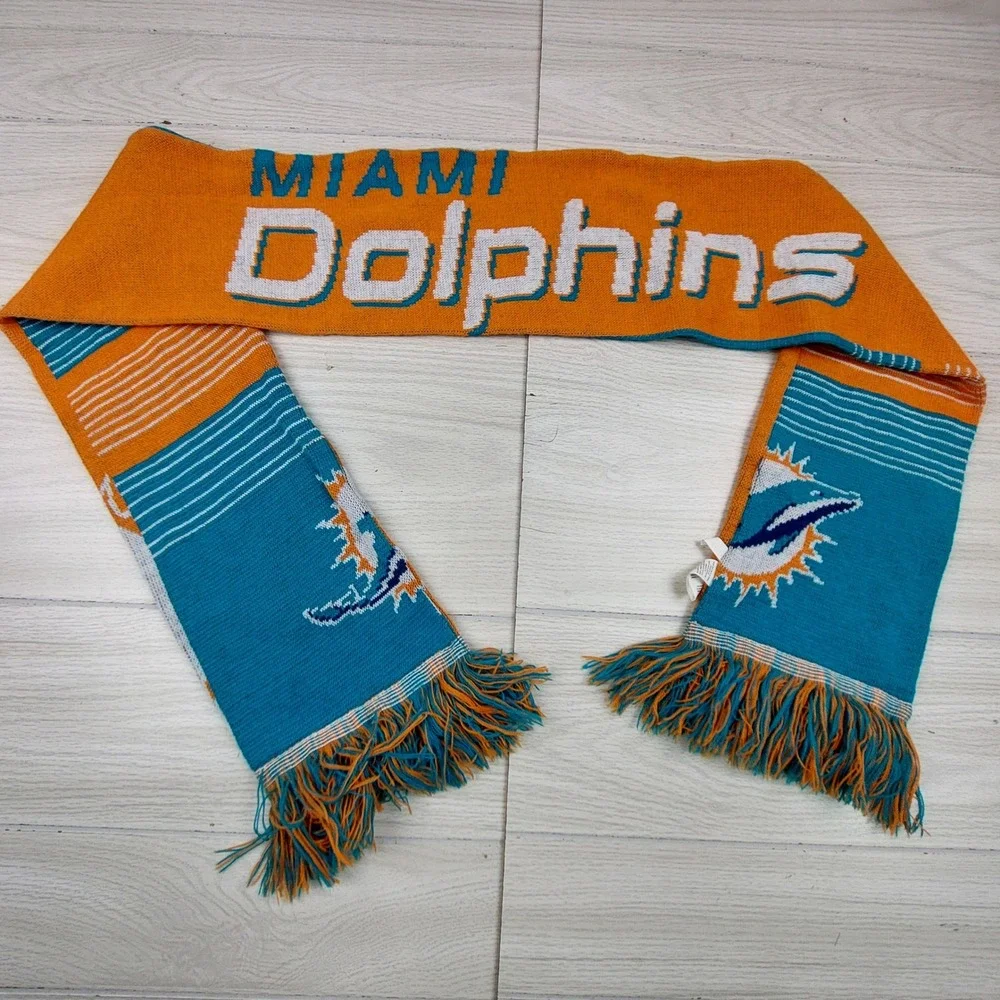 Forever‎ Collectibles Miami Dolphins Scarf Unisex OS Aqua Orange NFL Knit Fringe